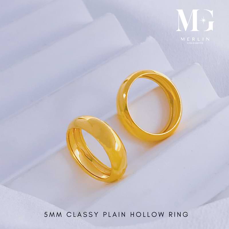 916 22K gold 5mm classy plain hollow ring with a polished finish, featuring a timeless minimalist design for everyday wear
