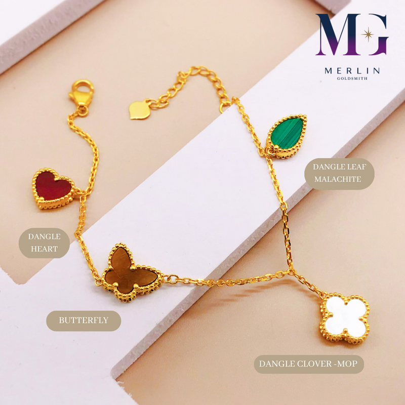 916 Gold Fluttering Spring Bracelet (Heart / Butterfly / Clover / Leaf)