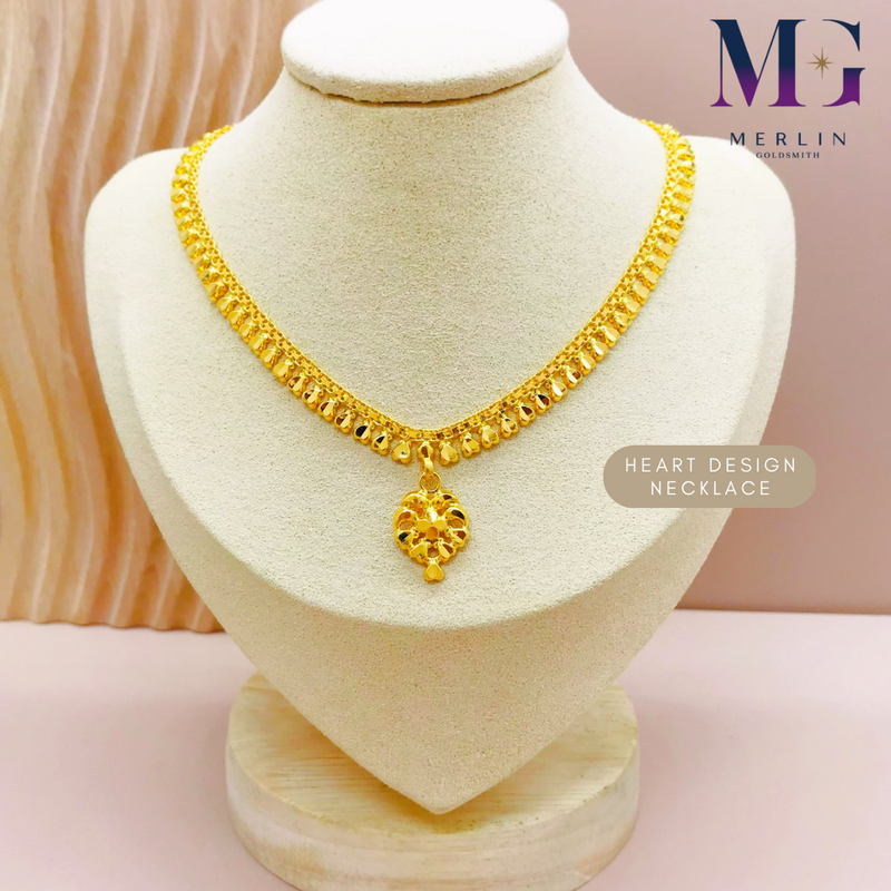 916 Gold Heart Design Necklace with Dangle Bombay Pendant