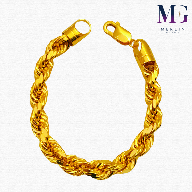 916 Gold [8MM] Diamond Cut Hollow Rope Bracelet 