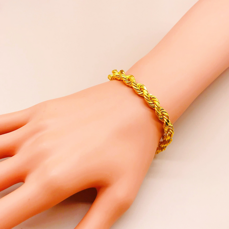 916 Gold [6.8MM] Diamond Cut Hollow Rope Bracelet 