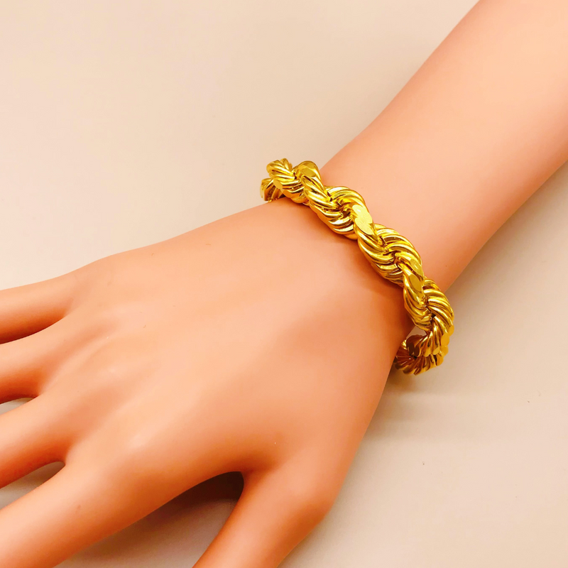 916 Gold [10MM] Diamond Cut Hollow Rope Bracelet 