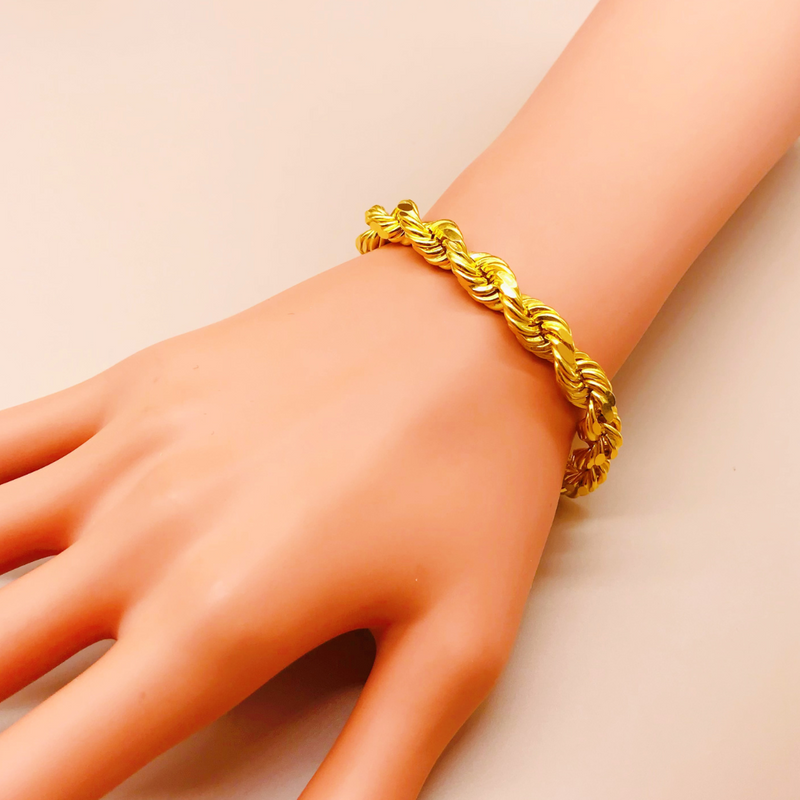 916 Gold [9MM] Diamond Cut Hollow Rope Bracelet 