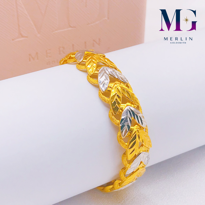 916 Gold (12mm) Rhodium Leaf Design Hollow Bracelet