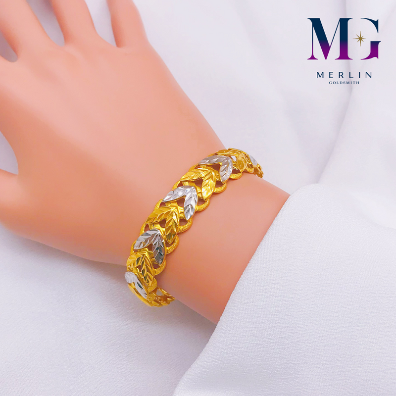 916 Gold (12mm) Rhodium Leaf Design Hollow Bracelet