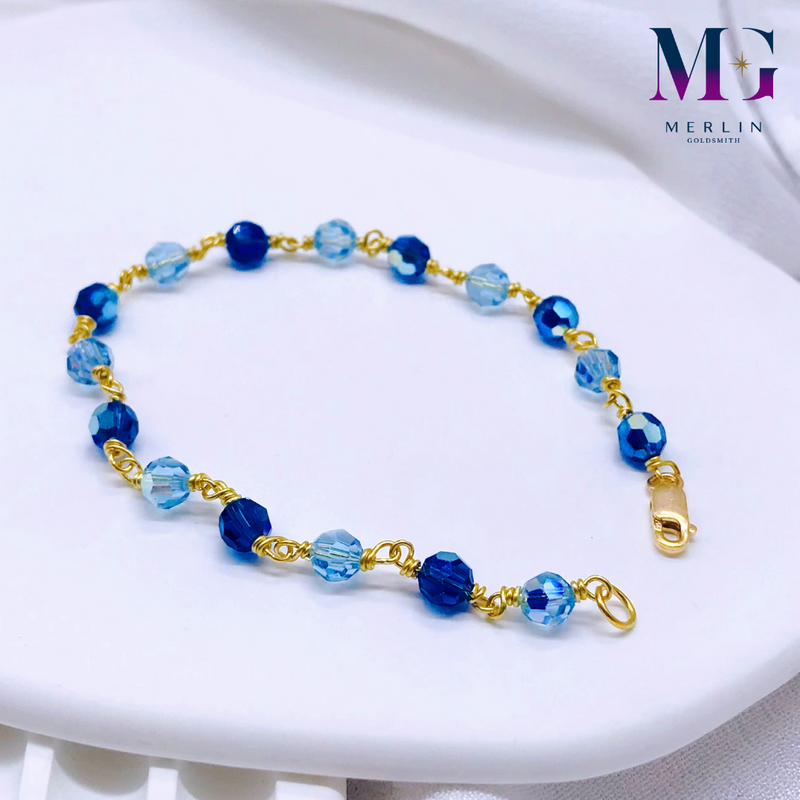 916 Gold Handmade (5mm) Dark Blue x Baby Blue Crystal Bracelet