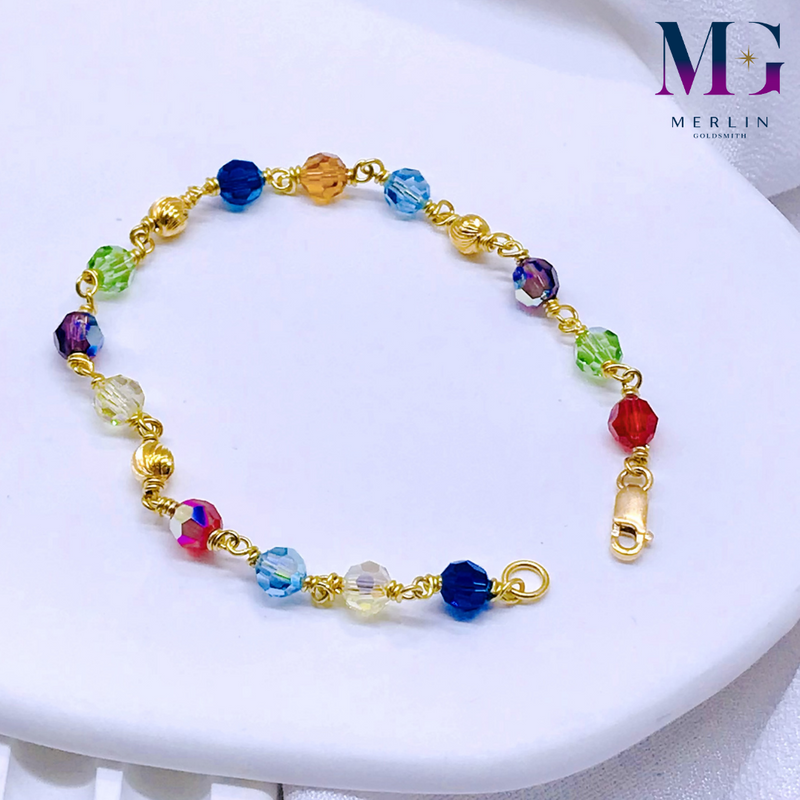 916 Gold Handmade (5mm) Multi Coloured Crystal Bracelet