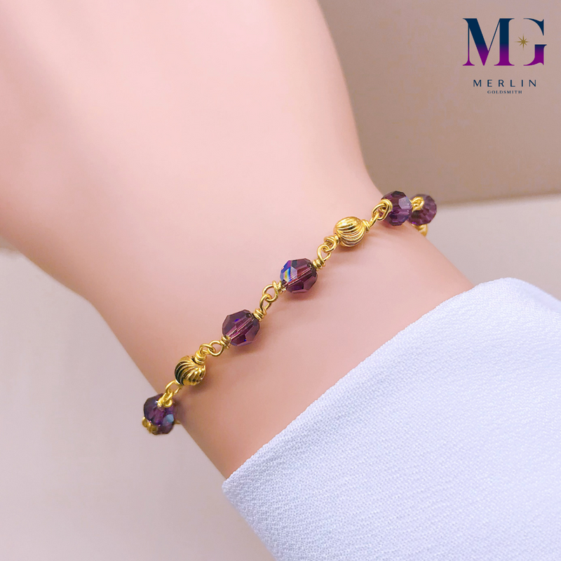 916 Gold Handmade (5mm) Purple Crystal Bracelet
