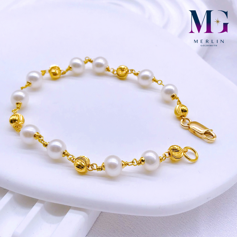 916 Gold Handmade (6.5mm) Elegant Pearl Bracelet
