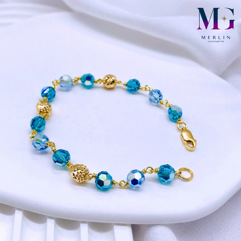 916 Gold Handmade (6mm) Pine Green x Baby Blue Crystal Bracelet