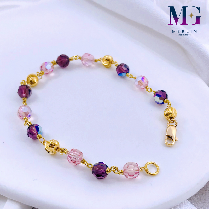 916 Gold Handmade (6mm) Purple x Pink Crystal Bracelet