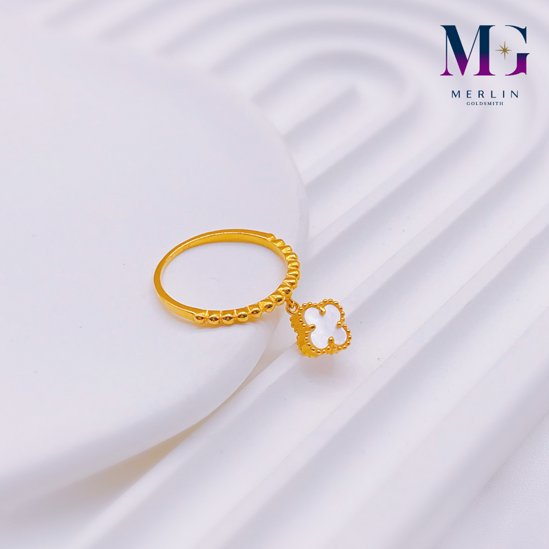 916 Gold Beaded Dangle Clover Ring (Mother Of Pearl)
