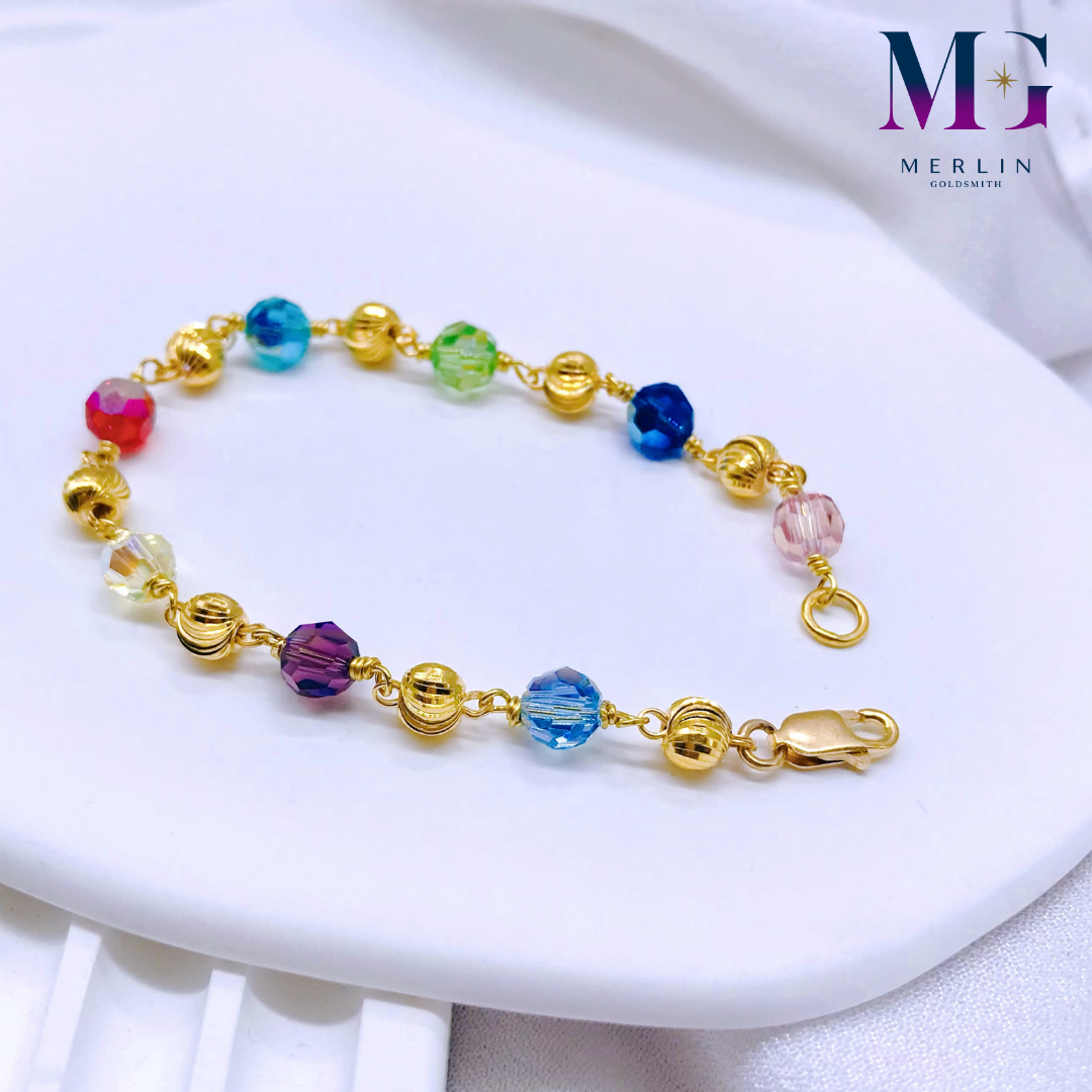 916 Gold Handmade 6mm Multi Coloured Crystal Bracelet Merlin Goldsmith