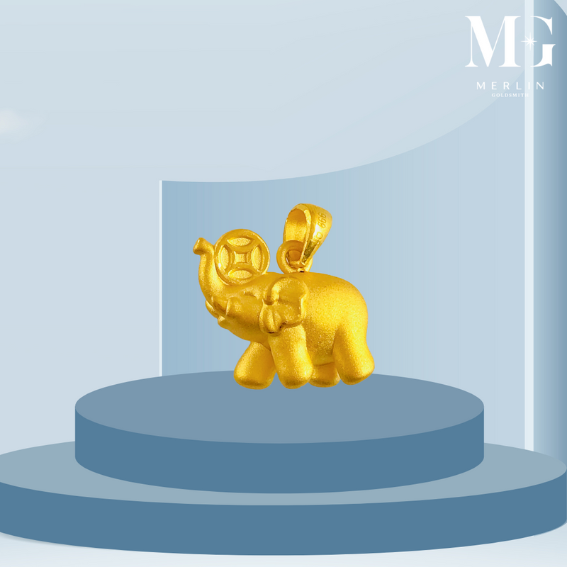 999 Pure Gold 3D Joyful Lucky Elephant Pendant