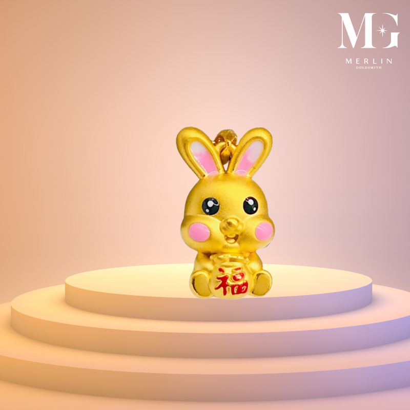 999 Pure Gold 3D Rabbit - Prosperity Bunny Pendant