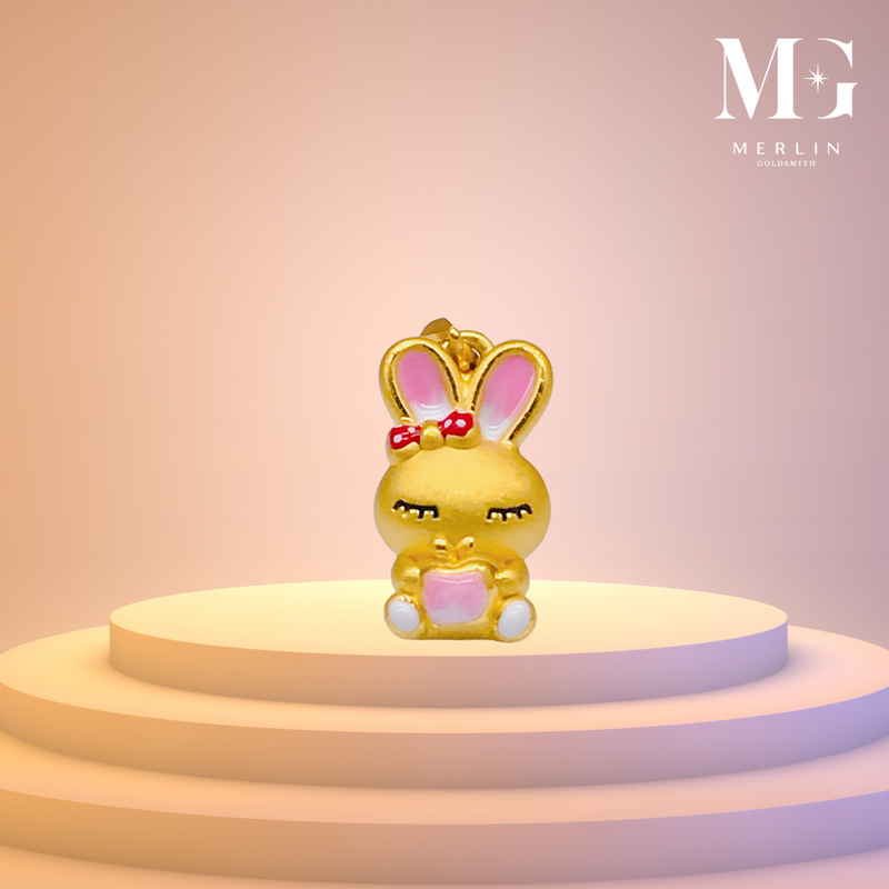 999 Pure Gold 3D Rabbit - Shy Bunny Pendant