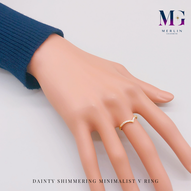 916 Gold Dainty Shimmering Minimalist V Ring