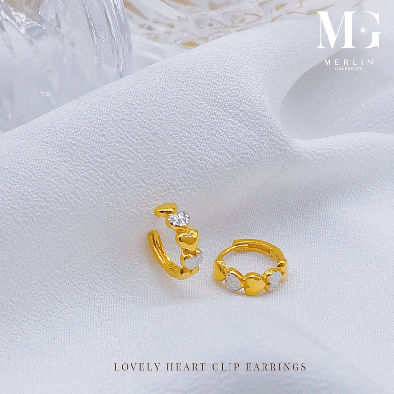 916 Gold Lovely Heart Clip Earring (Rhodium / Gold)