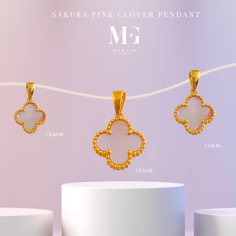 916 Gold Clover Pendant (Sakura Pink)