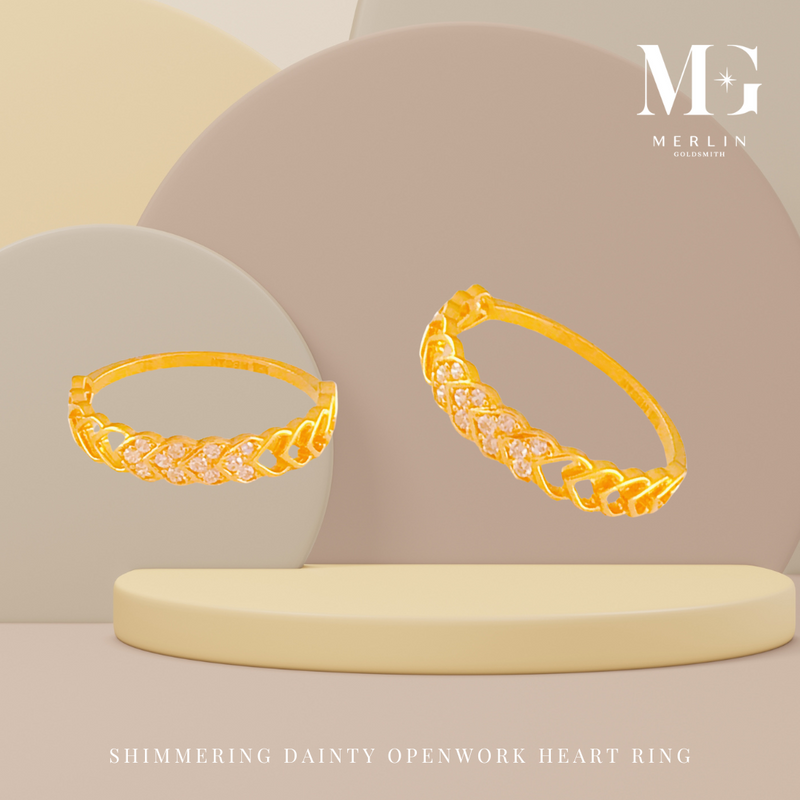 916 Gold Shimmering Dainty Openwork Heart Ring