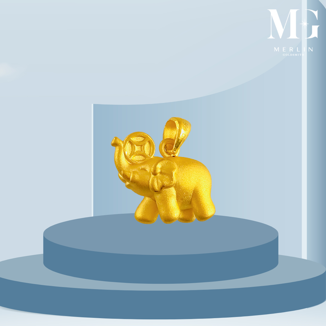 999 Pure Gold 3D Joyful Lucky Elephant Pendant Merlin Goldsmith