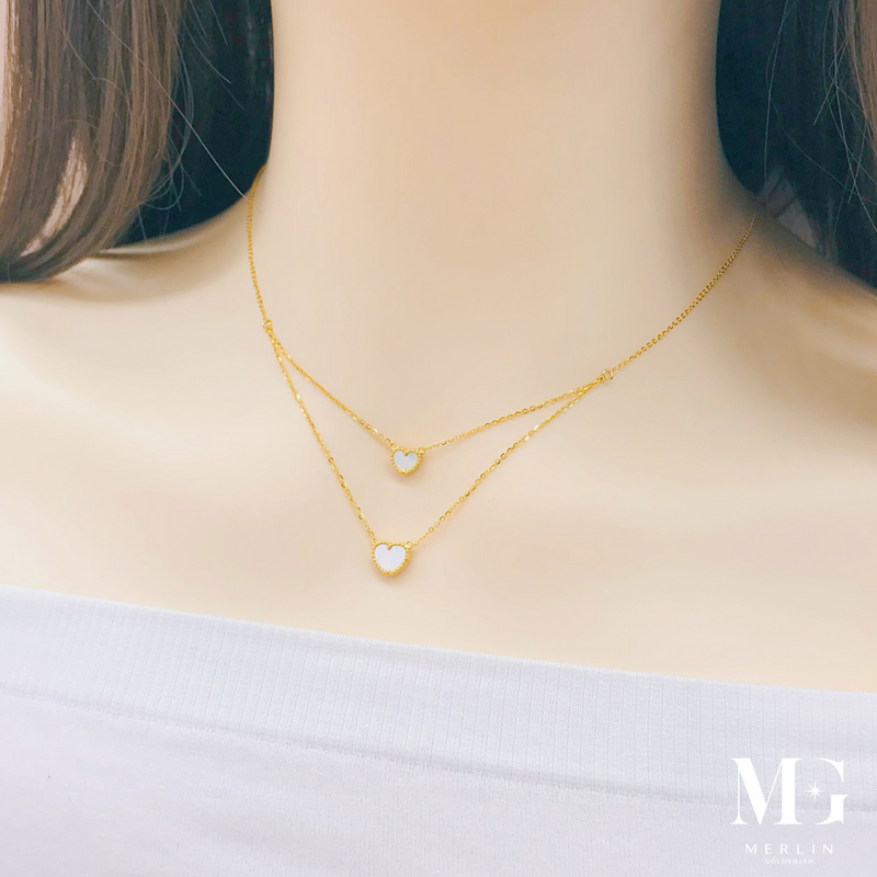 916 Gold Ginnie Series - Two Layer Necklace (Heart - Mother Of Pearl)