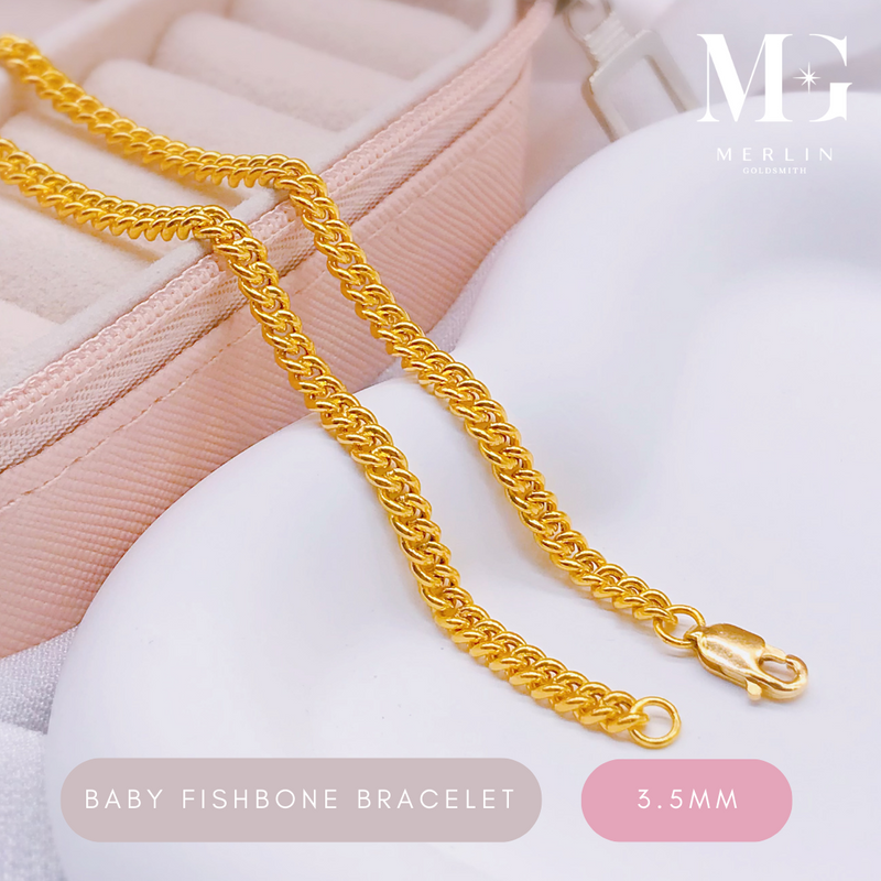 916 Gold 3.5mm Baby Fishbone Bracelet