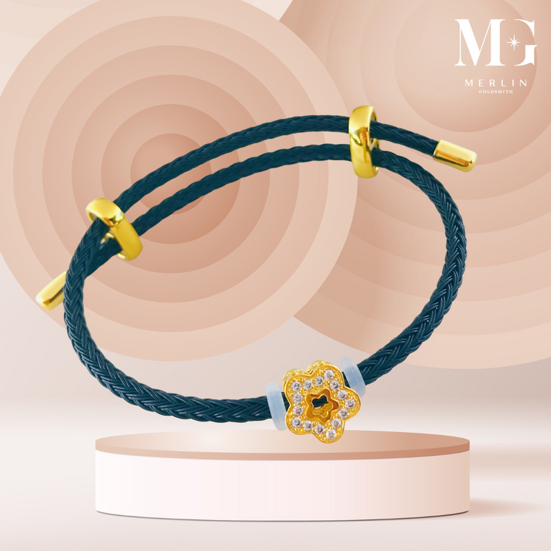 916 Gold Dazzling Laura Charm Paired with Nylon Braided Bracelet