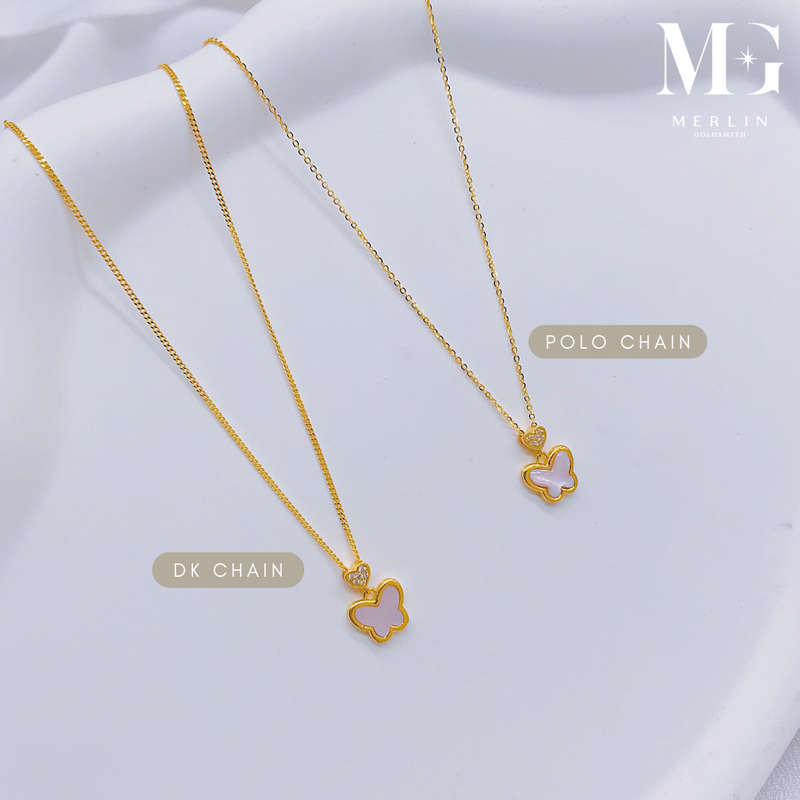916 Gold Enchanting Flutter Necklace (Butterfly x Sparkle Heart)