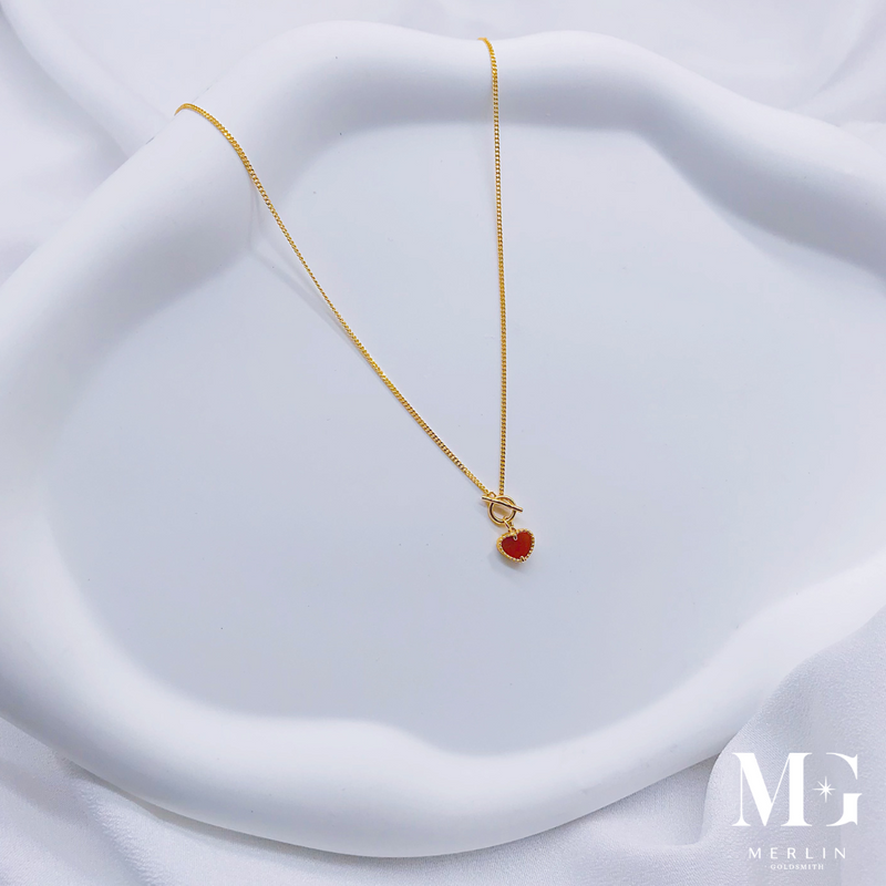 916 Gold Ginnie Series - Dainty T-Lock Necklace (Red Agate)