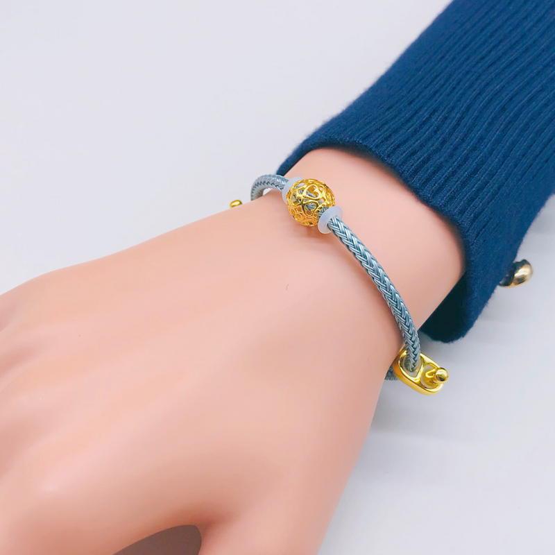 916 Gold Heart Charm Paired with Nylon Braided Bracelet