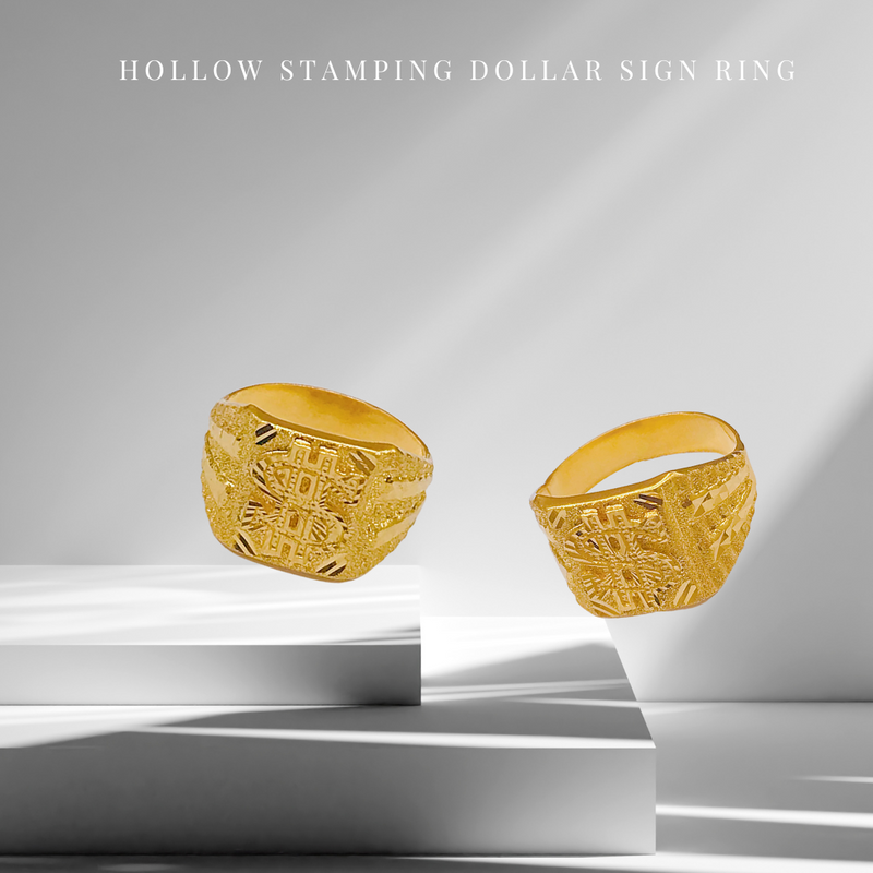 916 Gold Hollow Stamping Dollar Sign Ring