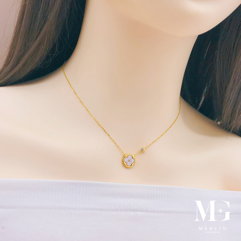 916 Gold Plum Clover Necklace (Clover x Sparkle Dot)