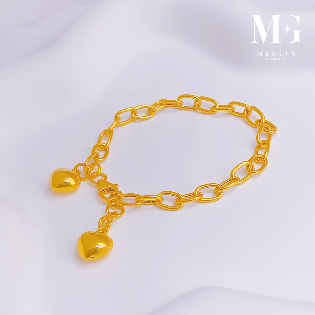 916 Gold Adjustable Kids Bracelet Glossy Link Chain with Dangle