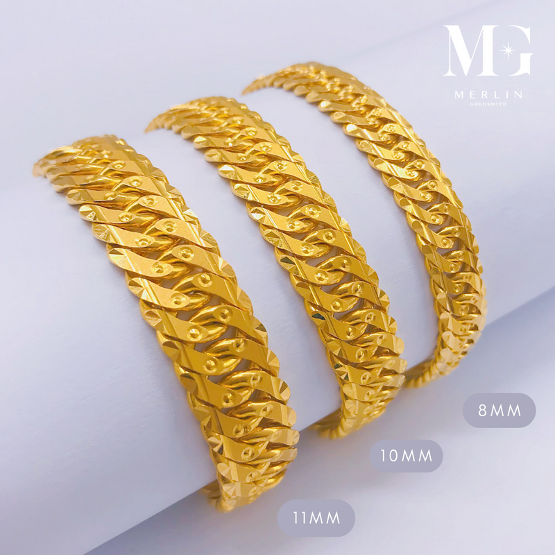 916 Gold Diamond Cutting Solid Men's Bracelet (8mm / 10mm / 11mm)