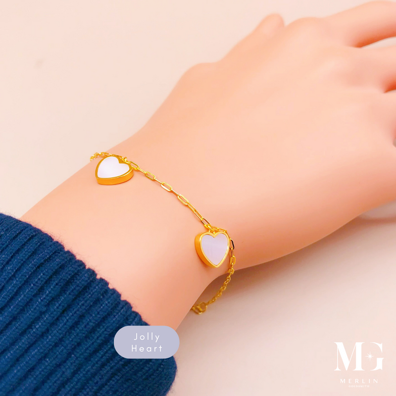 916 Gold Ginnie Series - Jolly Heart & Luxury Clover Bracelet (Sakura Pink)