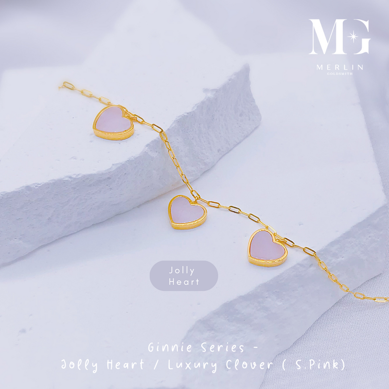 916 Gold Ginnie Series - Jolly Heart & Luxury Clover Bracelet (Sakura Pink)