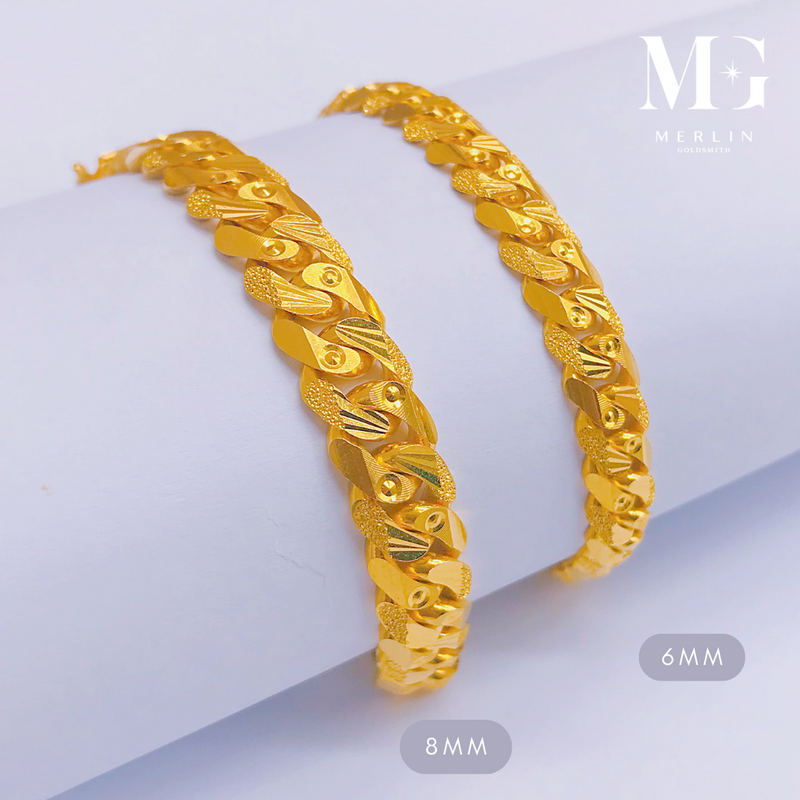 916 Gold Sand Dust Diamond Cutting Solid Men's Bracelet (6mm / 8mm)