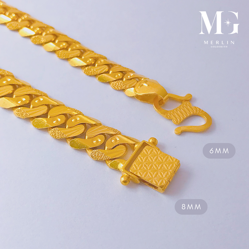 916 Gold Sand Dust Diamond Cutting Solid Men's Bracelet (6mm / 8mm)