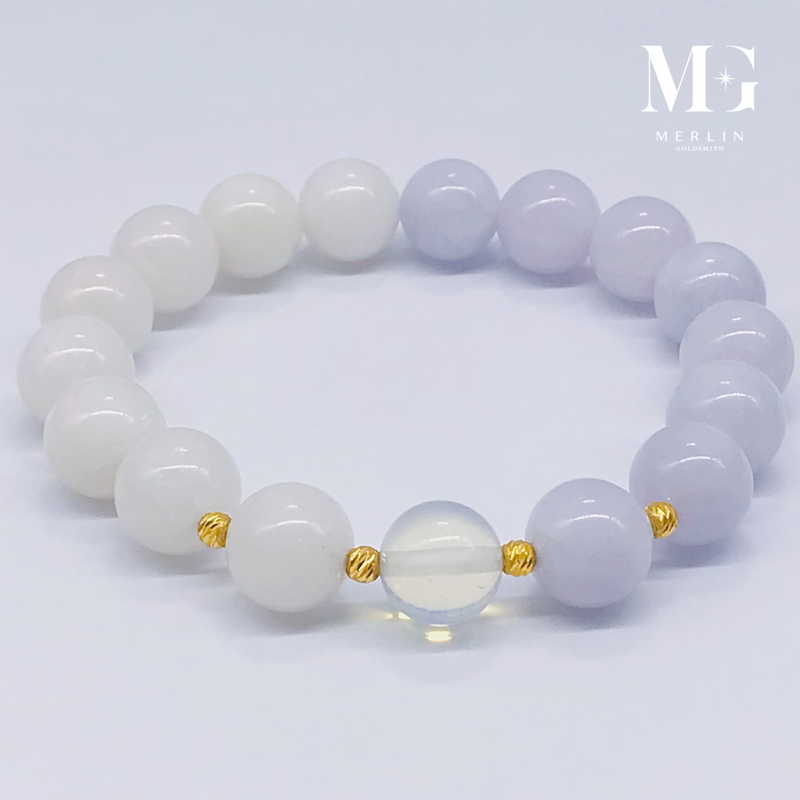 Healing Beads Bracelet Paired With 916 Gold Beads (Lilac & White Morganite)