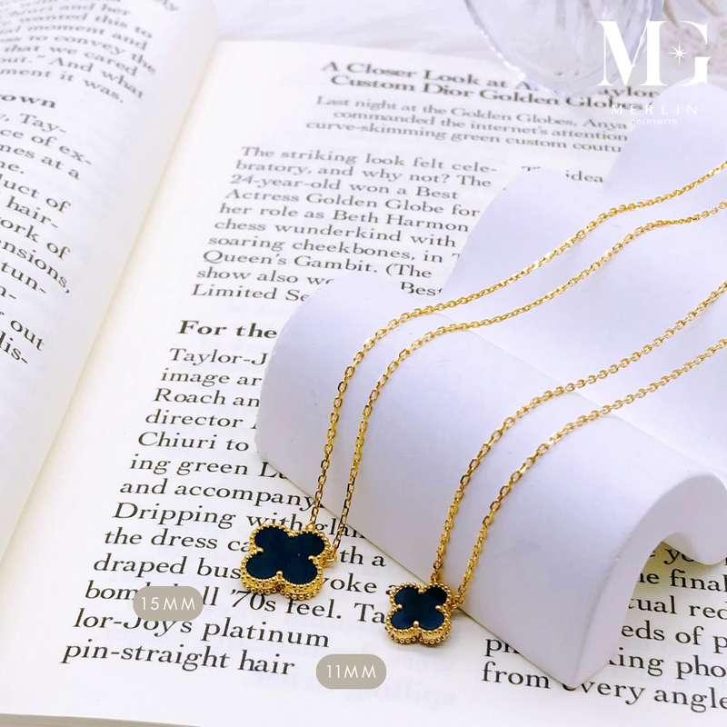 916 Gold (11mm / 15mm) Classic Black Clover Necklace