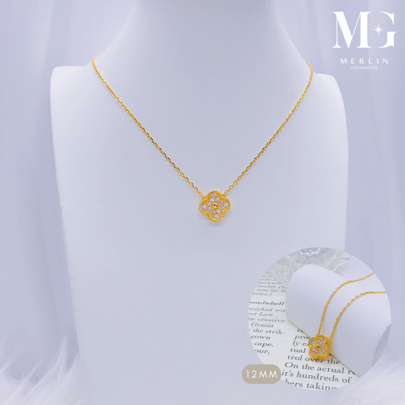 916 Gold (12mm) Dazzling Clover Necklace