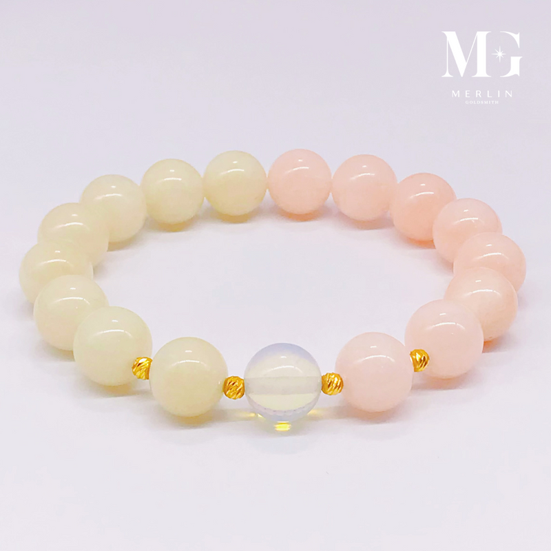 Healing Beads Bracelet Paired With 916 Gold Beads (Pink & Cream Morganite)