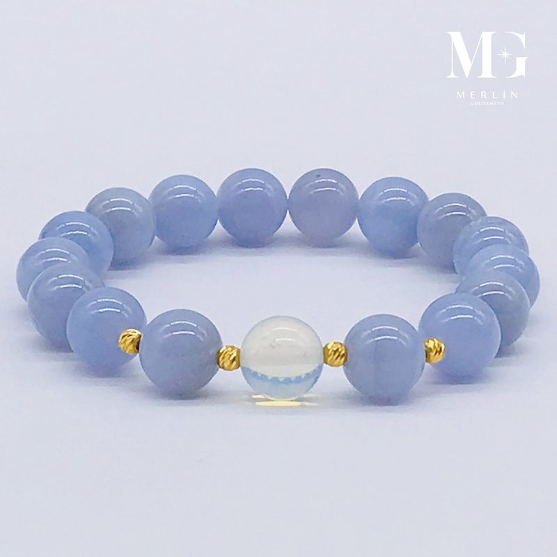 Positivity Beads Bracelet Paired With 916 Gold Beads (Blue Lace Agate / Moonstone)