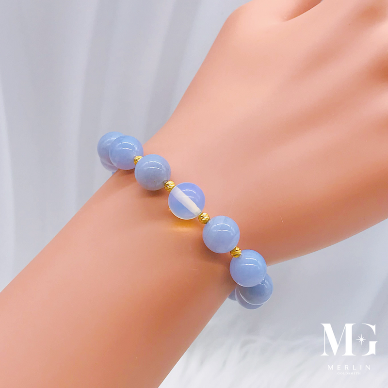 Positivity Beads Bracelet Paired With 916 Gold Beads (Blue Lace Agate / Moonstone)