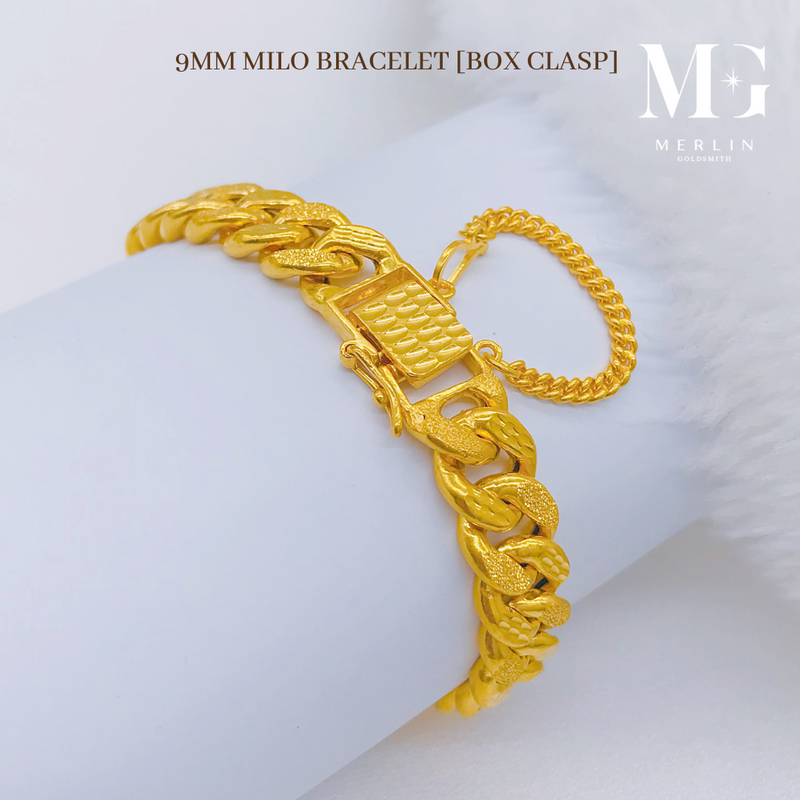 916 Gold 9mm Milo Bracelet (Box Clasp with Safety Chain)