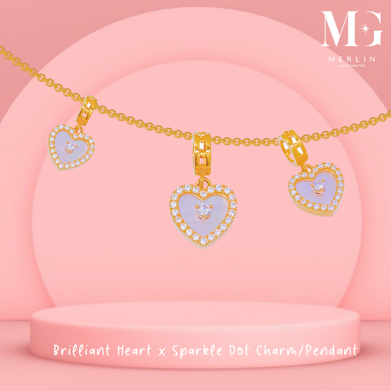 916 Gold Brilliant Heart x Sparkle Dot Charm / Pendant