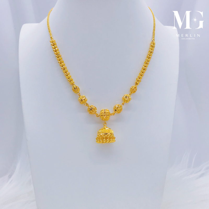 916 Gold Kolkata Necklace with Dangle Jimiki - 01