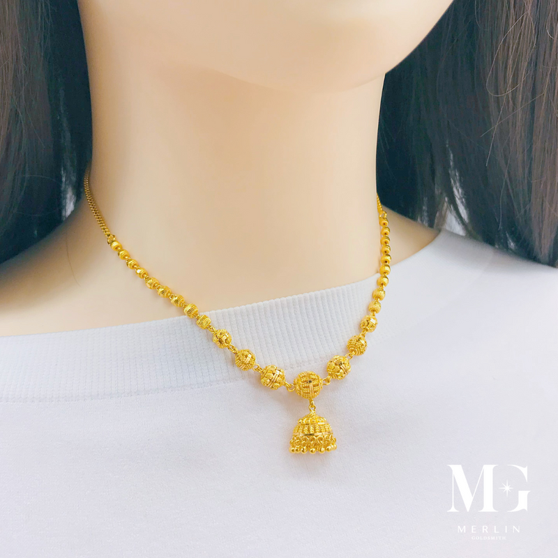 916 Gold Kolkata Necklace with Dangle Jimiki - 02
