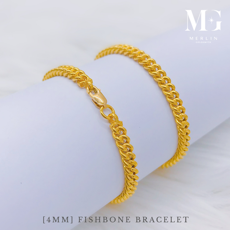 916 Gold 4mm Fishbone Bracelet